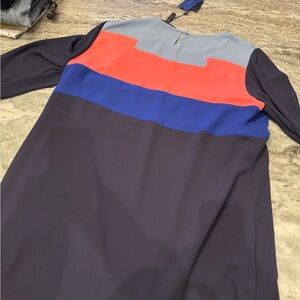 BCBGMaxAzria Navy Shift Dress with Coral, Royal Blue & Light Gray Panels